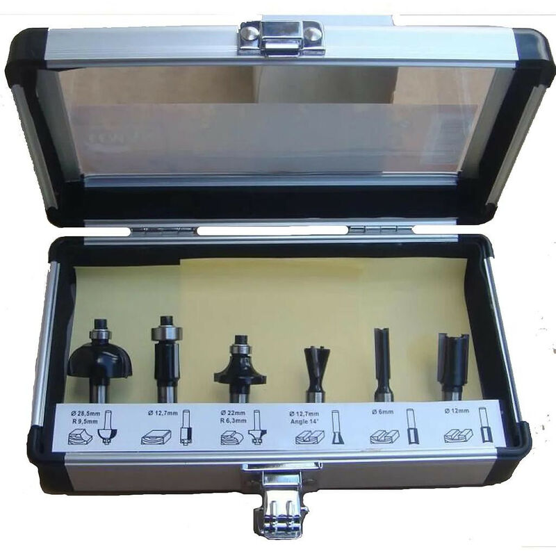 Coffret de 6 fraises de défonceuse assorties Q8mm HM Leman