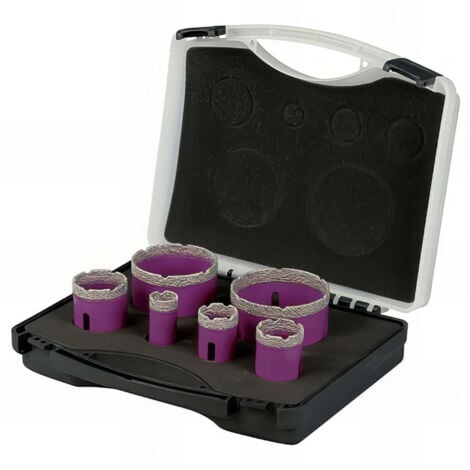 SIDAMO Coffret de 6 trépans diamant à sec pour meuleuse M14 - D. 22 - 30 - 35 - 42 - 68 - 75 mm - Céramique/Grès/Granit