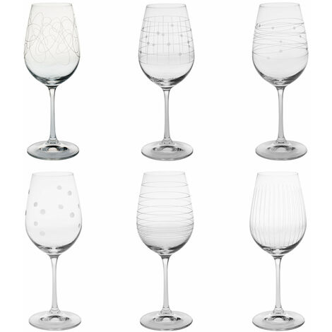 Coffret de 6 verres à pied en verre cristallin 35 cl – Gravures Graphik – Compatible lave-vaisselle – Pour usage professionnel – Table Passion