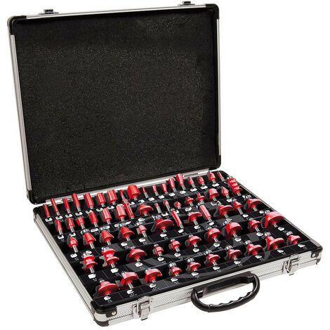 Coffret de 66 fraises à queue de 8 mm – Pour défonçage bois massif – Profils variés pour menuiserie – Diamètres de 6 à 38 mm – Mecabois