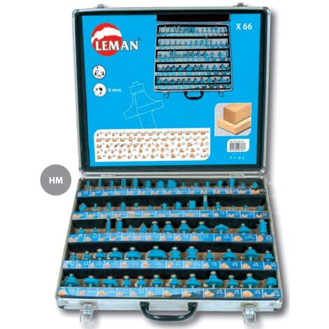 Leman – Coffret de 66 mèches défonceuse 42870066 – Carbure HM pour bois massif et métal – Queue 8mm – Coupe nette sans éclat