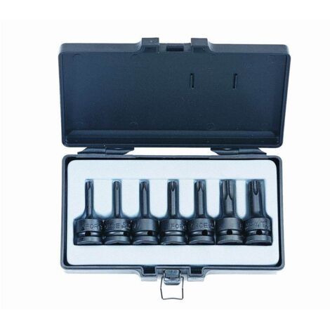 Coffret de 7 douilles impact Torx mâles 1/2 – Dimensions T30 à T70 – Pour boulonneuse à chocs – Acier au chrome vanadium – Force