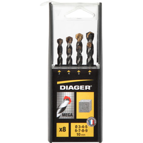 Coffret de 8 forets cylindriques beton 3 à 10mm Diager