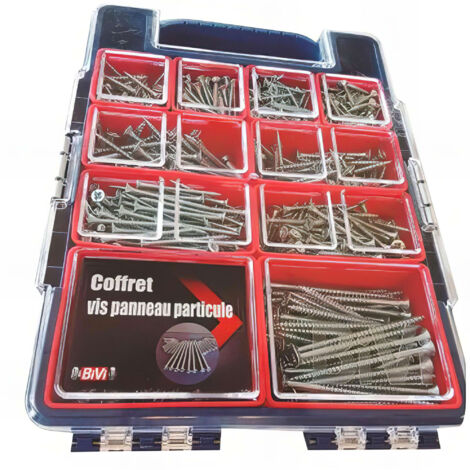 Coffret de 845 vis bois panneaux de particules tête fraisée Pozidriv - Zingué - COFVPPPV2