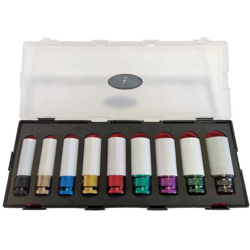 Force - Coffret de 9 douilles a choc 1/2 pour jantes aluminium