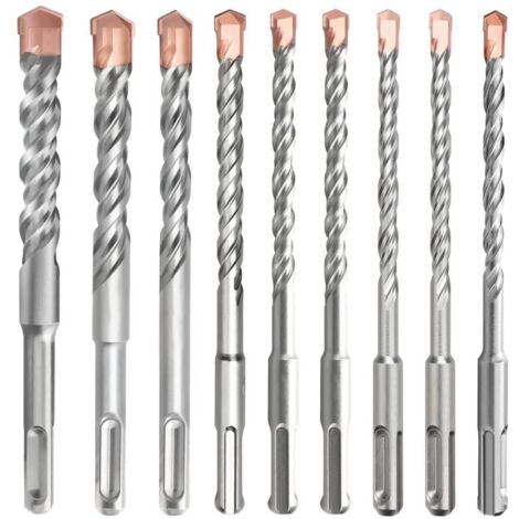 Coffret de 9 forets SDS Plus (5 mm à 16 mm), forets SDS pour béton, brique, ciment, pierre et maçonnerie