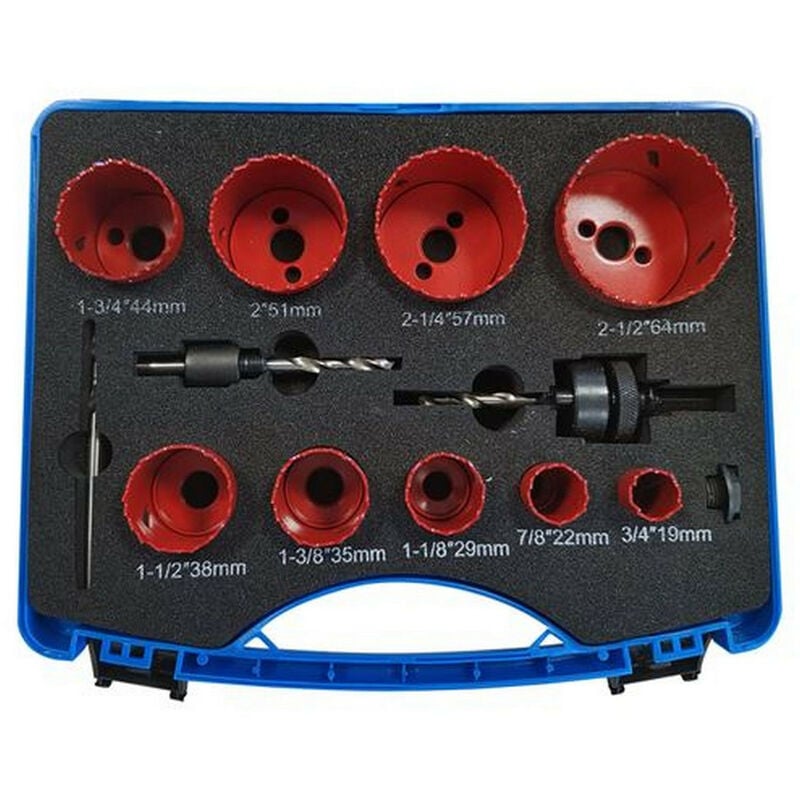 Coffret de 9 scie-cloches bi-metal pour electriciens et plombiers de 19 à 64 mm
