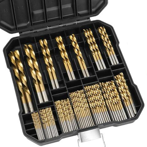 Coffret de 99 forets hélicoïdaux HSS en titane, outil de perçage métrique pour métaux, avec boîte.
