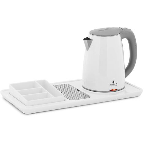Coffret de bienvenue pour hôtel, bouilloire électrique avec plateau 1,2 l 1800 W, blanc