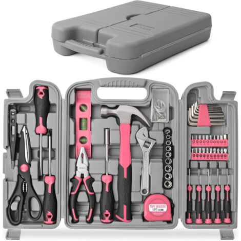 Coffret de bricolage rose de 54 pièces, bureau et garage, Kit complet d'outils de base pour la maison