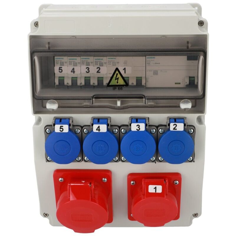 Coffret de chantier / atelier équipé astat 538 IP65 32A/5P, 16A/5P, 4x230V 2P+T IP44 disjoncteurs siemens Edo Solutions