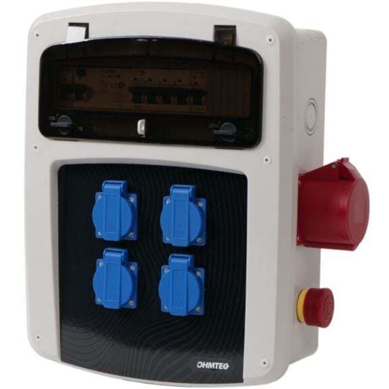 Coffret de chantier avec 4 prises monophasées + 1 Prise Tétrapolaire 16A Ohmtec
