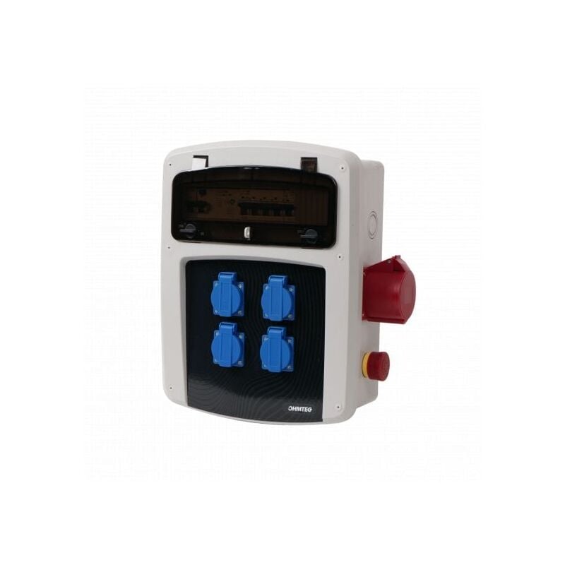 Coffret de chantier avec 4 prises monophasées + 1 Prise Tétrapolaire 32A Ohmtec