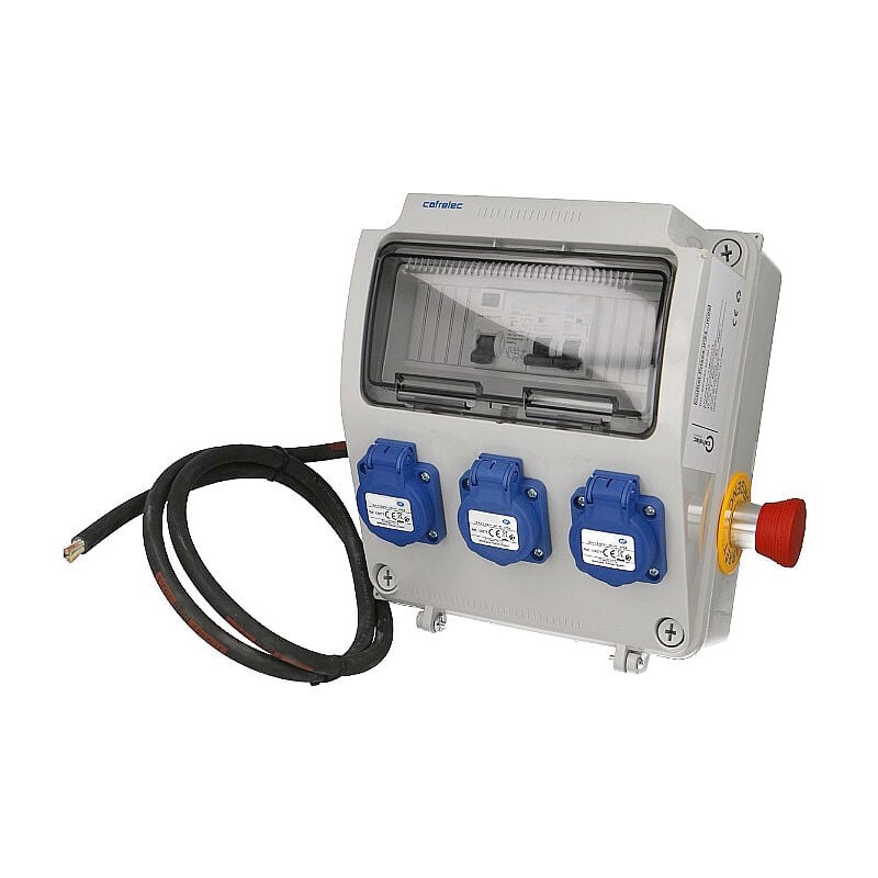 Coffret de chantier monophasé 3 prises 16A 2P+T + 1 arrêt d'urgence Cofrelec