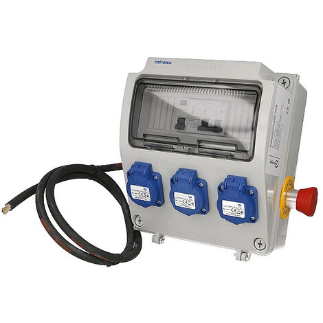 Coffret de chantier monophasé 3 prises 16A 2P+T – Arrêt d'urgence – Cordon 80 cm pour installation facile – Sécurisé pour chantiers humides – Cofrelec