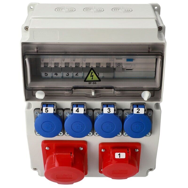 Coffret de chantier triphasé équipé astat 119 IP65 32A/5P 16A/5P 4x230V Disjoncteurs Hager