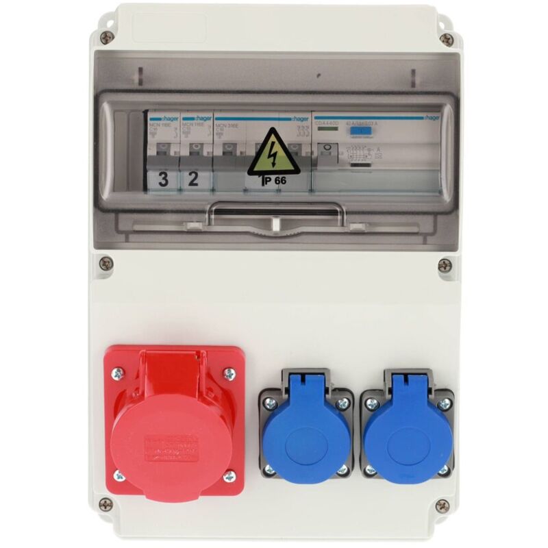 Coffret de chantier triphasé équipé edo astat 120 IP65 16A/5P 2x230V Disjoncteurs Hager