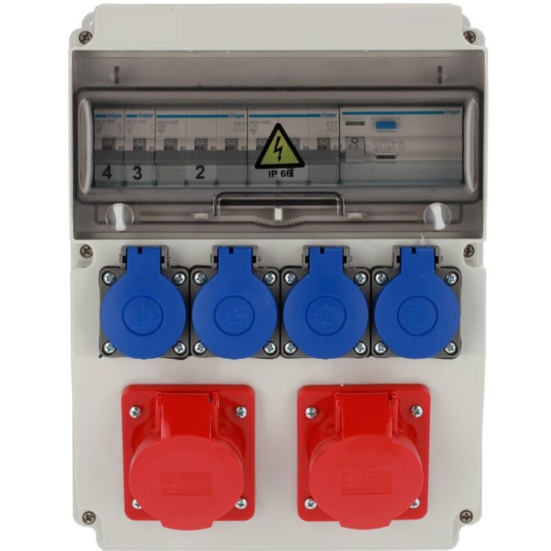Coffret de chantier triphasé équipé edo astat 121 IP65 2x16A/5P 4x230V Disjoncteurs Hager