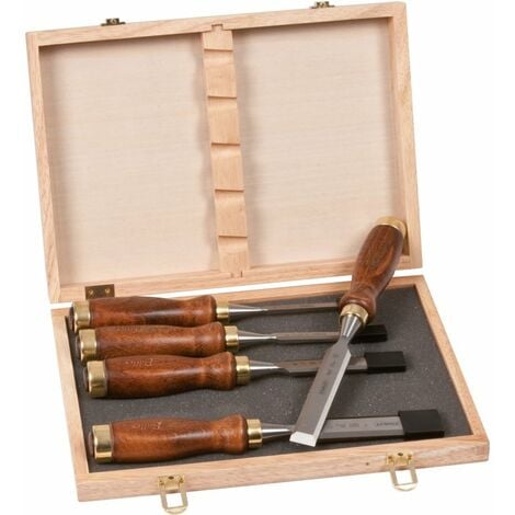 Coffret de 5 Ciseaux à Bois - Manche en bois Vernis - Lame en Acier Chromé - STANLEY, 2-16-217