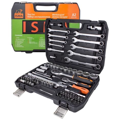 Coffret de clés, douilles, embouts, cliquet, 82 pièces, mallette