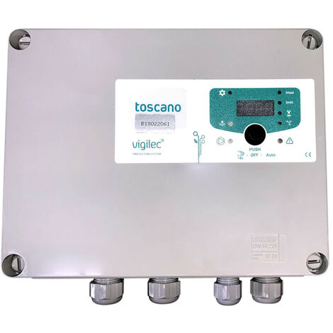 Coffret de commande 400V - 25A, protection et contrôle de niveau.