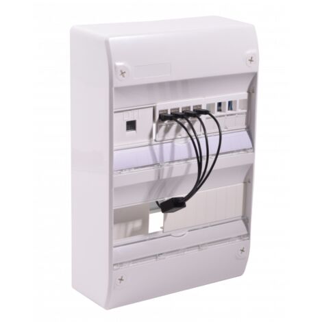 Coffret de communication Grade 2 – 4 ports RJ45 CAT6 – Quadrupleur téléphonique – Prise optique DTIO pour fibre optique – Nalto