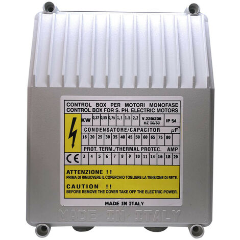 Coffret de démarrage 0,75kW 35uF pour pompe immergée monophasée 220V – Protection thermique et boîtier IP54 – Câblage étanche – CRD