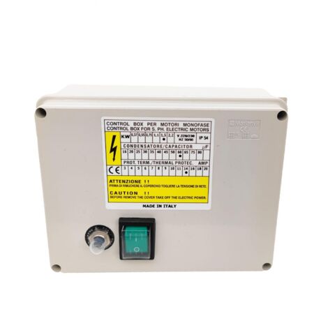 Coffret de démarrage C-box 1.5kW 60uF – Protection thermique pour pompe immergée monophasée 2Hp – Installation en surface IP54 – CRD