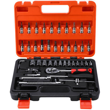 Coffret de Douille et Embouts Mallette à Outils,Cliquet 1/4-inch - 46pcs - Chrome Vanadium