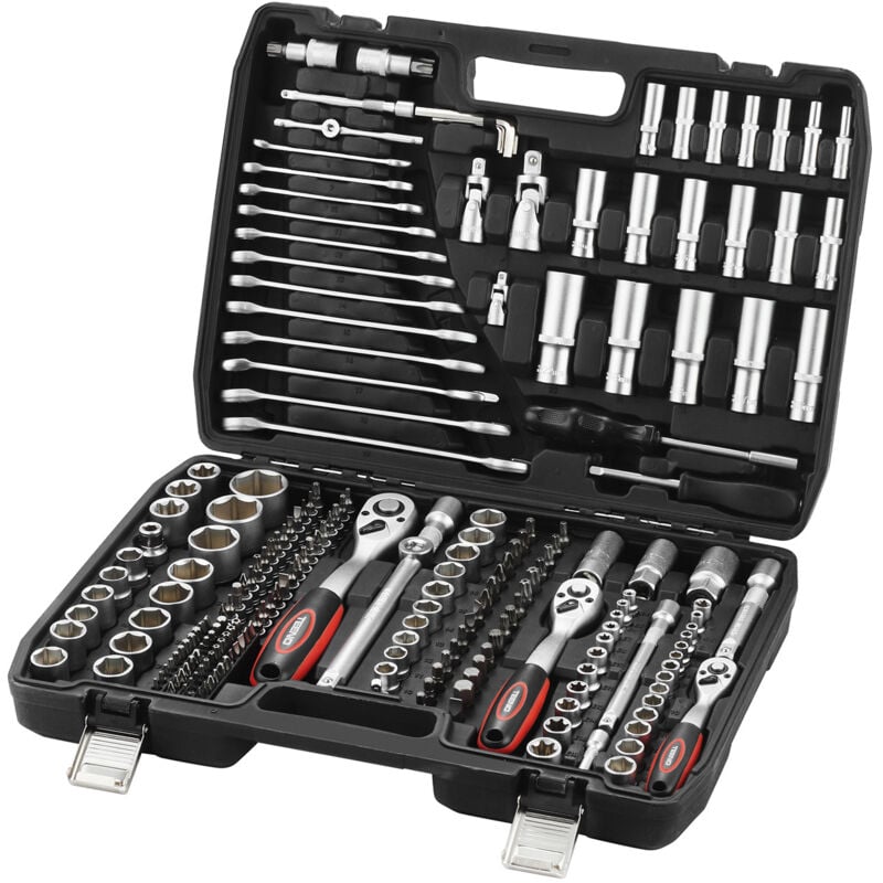 216 Pièces Caisse à Outils Complète en Coffret Douille et Accessoires en 1/4', 3/8' et 1/2' , Outillage Mécanique avec Clé à Cliquet - Teeno