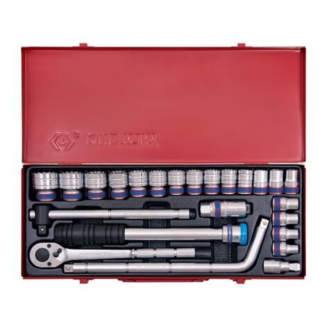 Coffret de douilles 1/2' 24 pièces 12 pans – Douilles standard métriques 12 pans – Poignée ajustable et rallonge angulaire incluses – King Tony