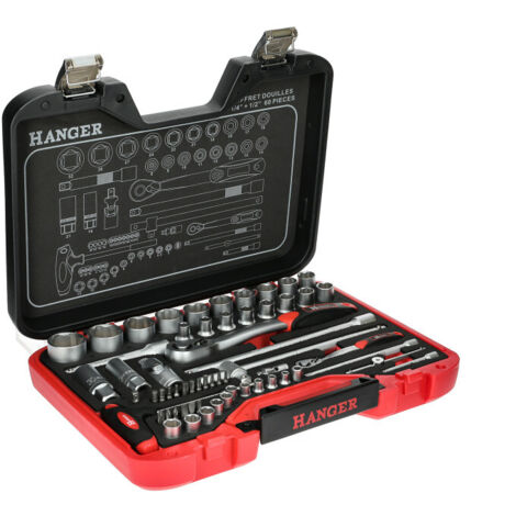 Coffret de douilles 1 4 et 1 2 60 pièces HANGER 251004