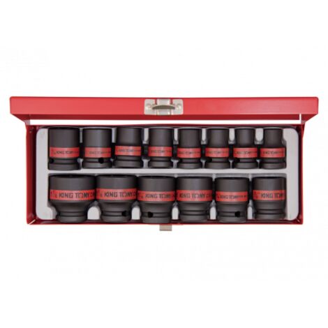 Coffret de douilles à choc 1/2' 14 pièces SAE – Douilles standard 6 pans – Rangement métallique robuste pour mécanique – King Tony