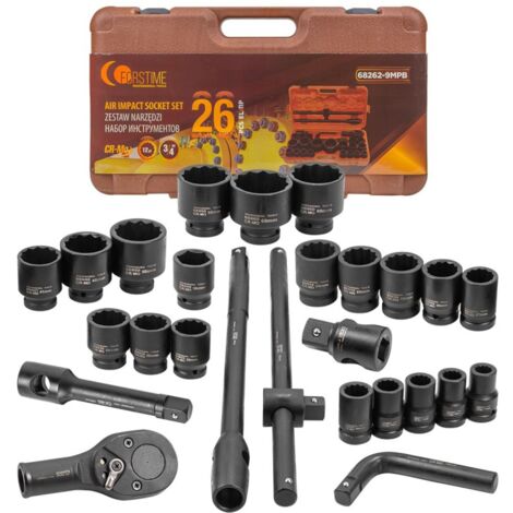 Coffret de douilles à chocs 3/4"" 12 pans 17-65 mm, coffret de 26 pièces