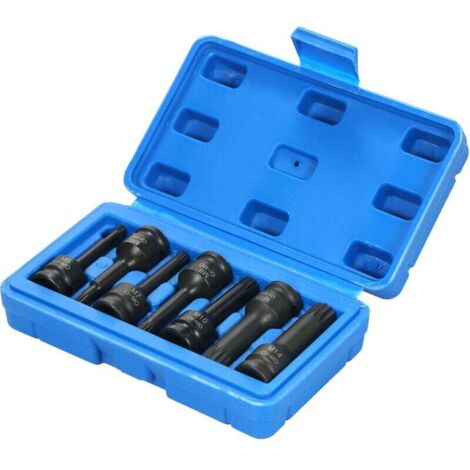 Coffret de douilles à impact 3/8" (7 pièces, tailles métriques : 5 mm, 6 mm, 7 mm, 8 mm, 10 mm, 12 mm et 14 mm) XZN, embouts cannelés triples carrés