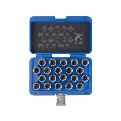 Coffret de douilles antivol BMW 20 pièces – Chrome-molybdène – Entraînement 6 pans 17 mm – Finition acier chromé – King Tony