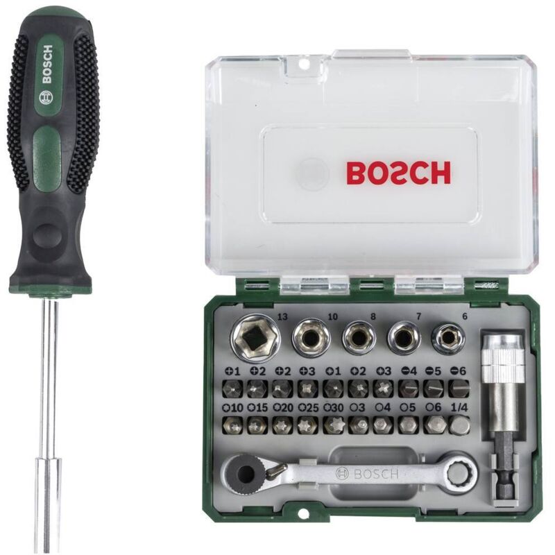 Set d'embouts et de clés à cliquet BOSCH Promoline 28pcs Acier Support d'embouts Idéal bricolage
