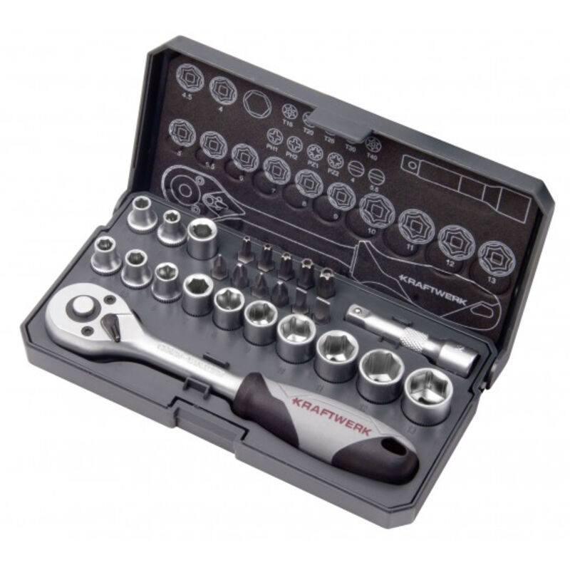 Coffret de douilles cliquet et accessoires 26 pcs 1/4' Kraftwerk