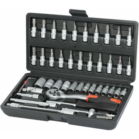 Coffret de Douilles en Cr-v avec Clé à Cliquet 1/4" (72 Dents) de Dégagement Rapide 46 Pièces