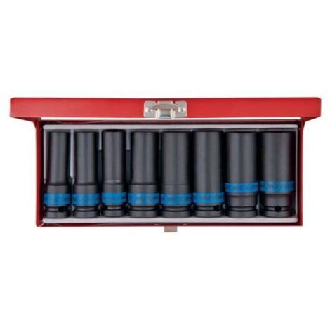 Coffret de douilles longues 1/2' – 8 pièces – Douilles 6 pans 12 à 23 mm – Pour travaux de mécanique exigeants – King Tony