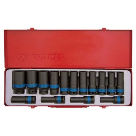 Coffret de douilles longues à chocs 1/2' 15 pièces – 6 pans – Dimensions 10-32mm – Performance professionnelle – Coffret métallique durable – King Tony - 22-24-27-30-32mm