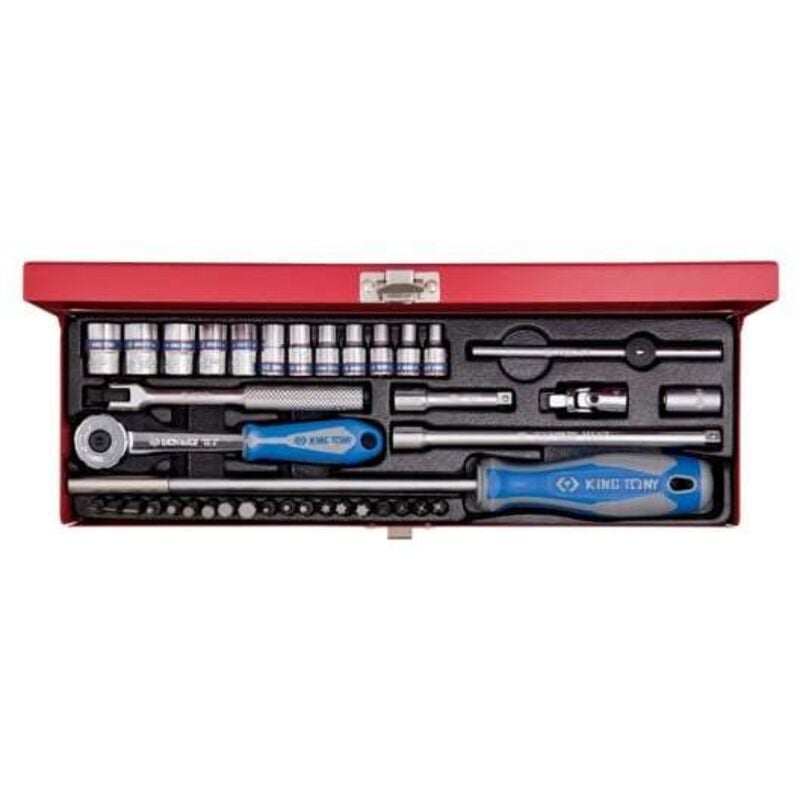 King Tony - Coffret douilles de 39 pièces 1/4, cliquet 72 dents