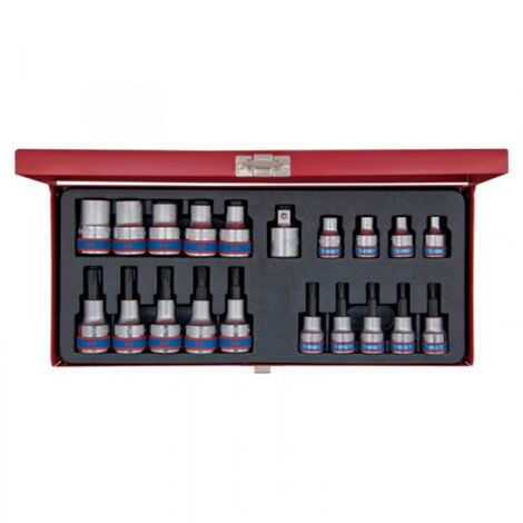 Coffret de douilles Torx et Tamper 20 pièces – Douilles 3/8'' et 1/2'' – Adaptateur réducteur – Pour vissage précis et rapide – King Tony