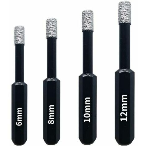 Coffret de forets diamant pour carrelage et céramique – 4 pièces 6/8/10/12mm – Acier inoxydable avec revêtement diamant – Pour perceuses à cordon