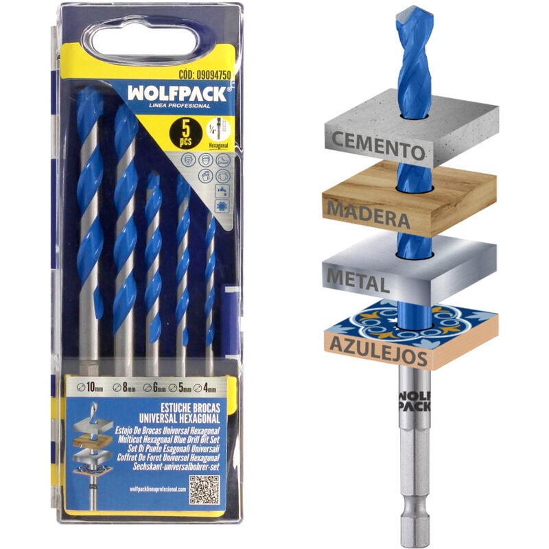 Coffret de forets hexagonaux universels ø 4,0 à ø 10 mm.