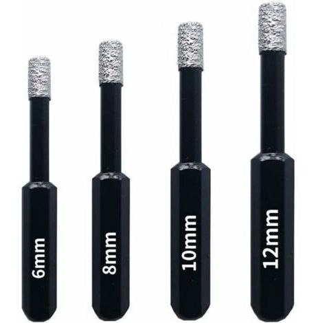 Coffret de forêts pour perceuse, Coffret Forets diamant, Professionnelles Mèches Diamantées Scies-Cloches-6mm 8mm 10mm 12mm (4 pièces)