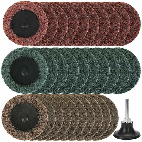 Coffret de forets pour perceuse Lot de 36 disques abrasifs en nylon de 5,1 cm avec supports de 6 mm pour meuleuse - Bande de préparation de surface de meulage - Finition polie, peinture d'ébavurage -