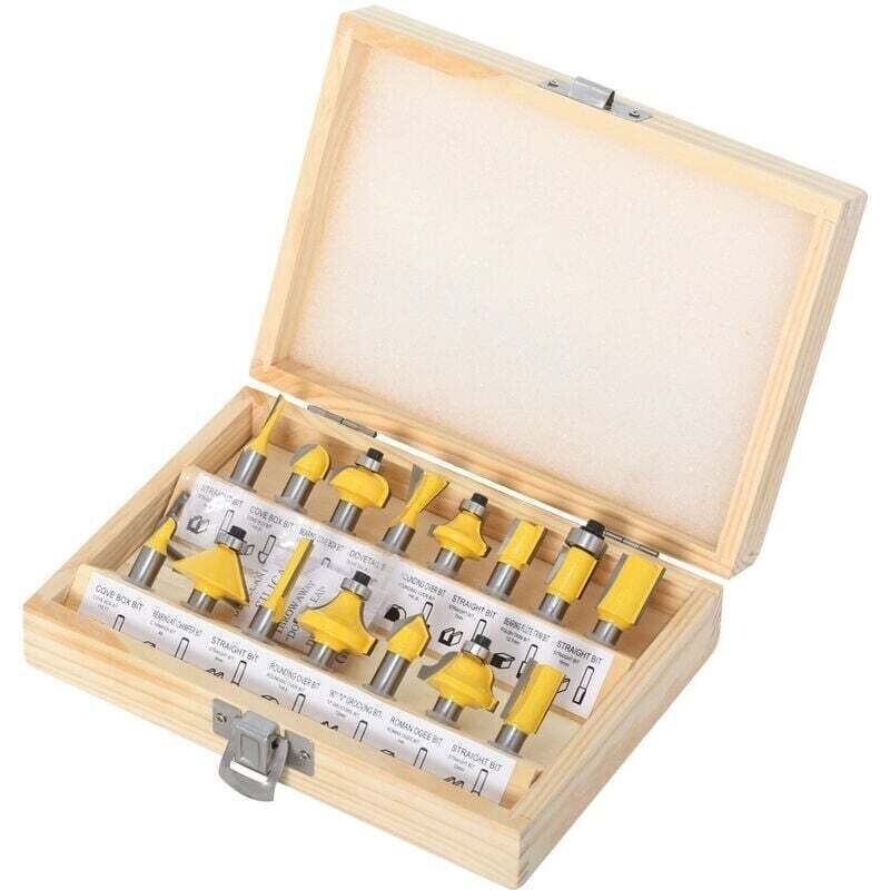 Coffret de fraises pour défonceuse et affleureuse,Lot de 15 fraises à défoncer en carbure de tungstène avec tige de 8 mm pour le travail du bois avec