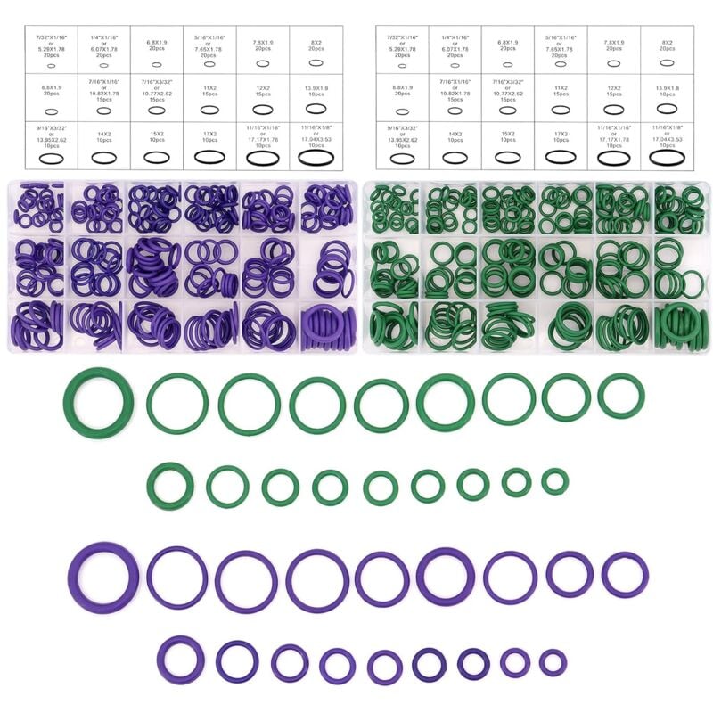 Linghhang - Coffret de Joints Toriques, 540 Pcs 18 Tailles Rondelles en Caoutchouc Joints Assortiment Kit Vertes Violet Joints de Rondelles