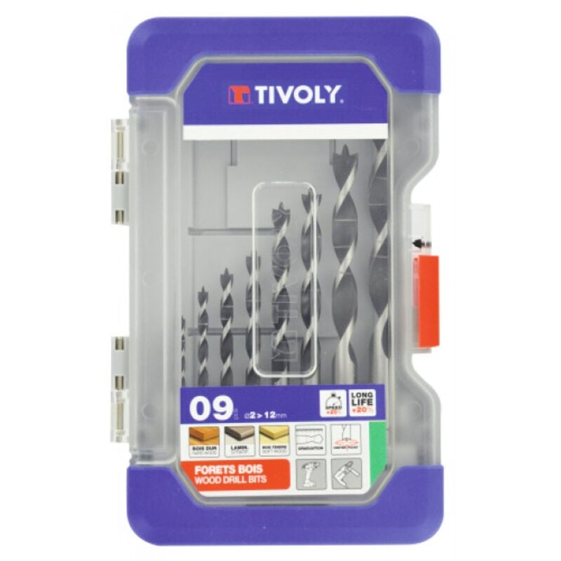 Tivoly - Coffret 9 forets bois 3 pointes gradués slr ø 2 à 12mm